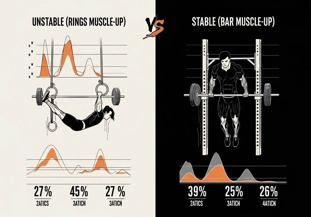 gymnastic rings instability EMG research meta-analysis biceps triceps core activation ring vs bar muscle up