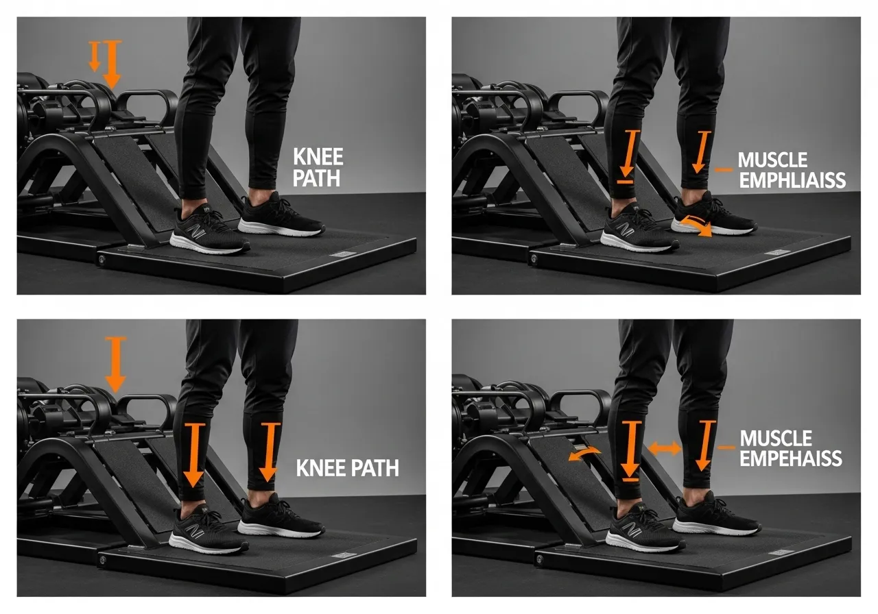 hack squat setup foot position low high narrow wide platform technique