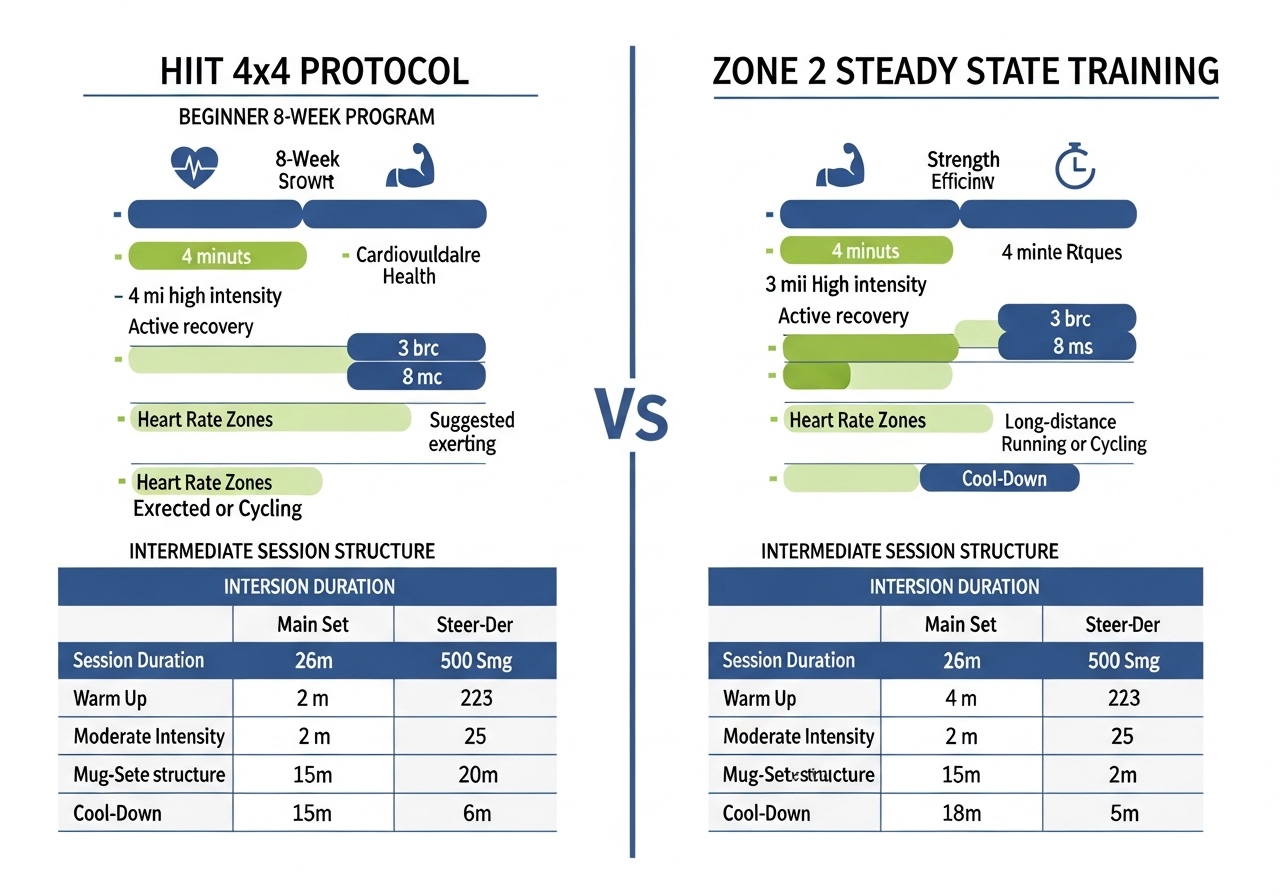 HIIT Zone 2 VO2 max comparison 4x4 protocol training program beginners intermediate