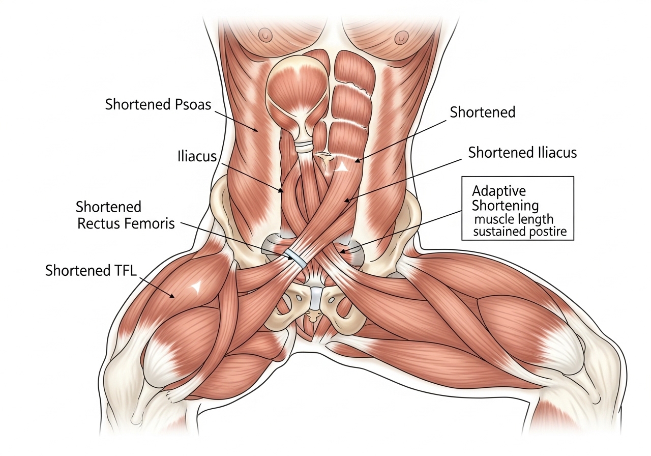 hip flexor anatomy psoas iliacus rectus femoris tightness sitting mechanism