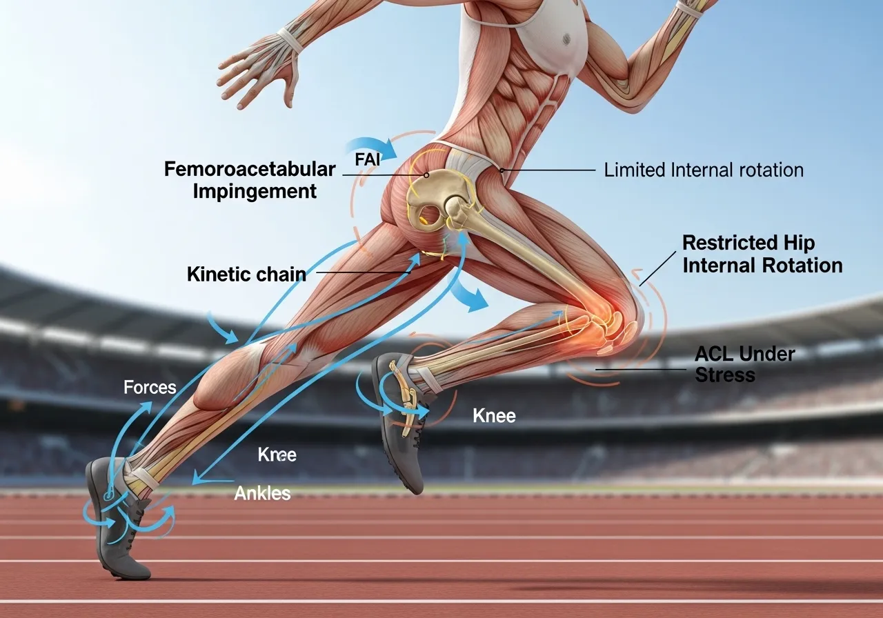 hip internal rotation restriction ACL injury risk elite athletes femoroacetabular impingement kinetic chain knee