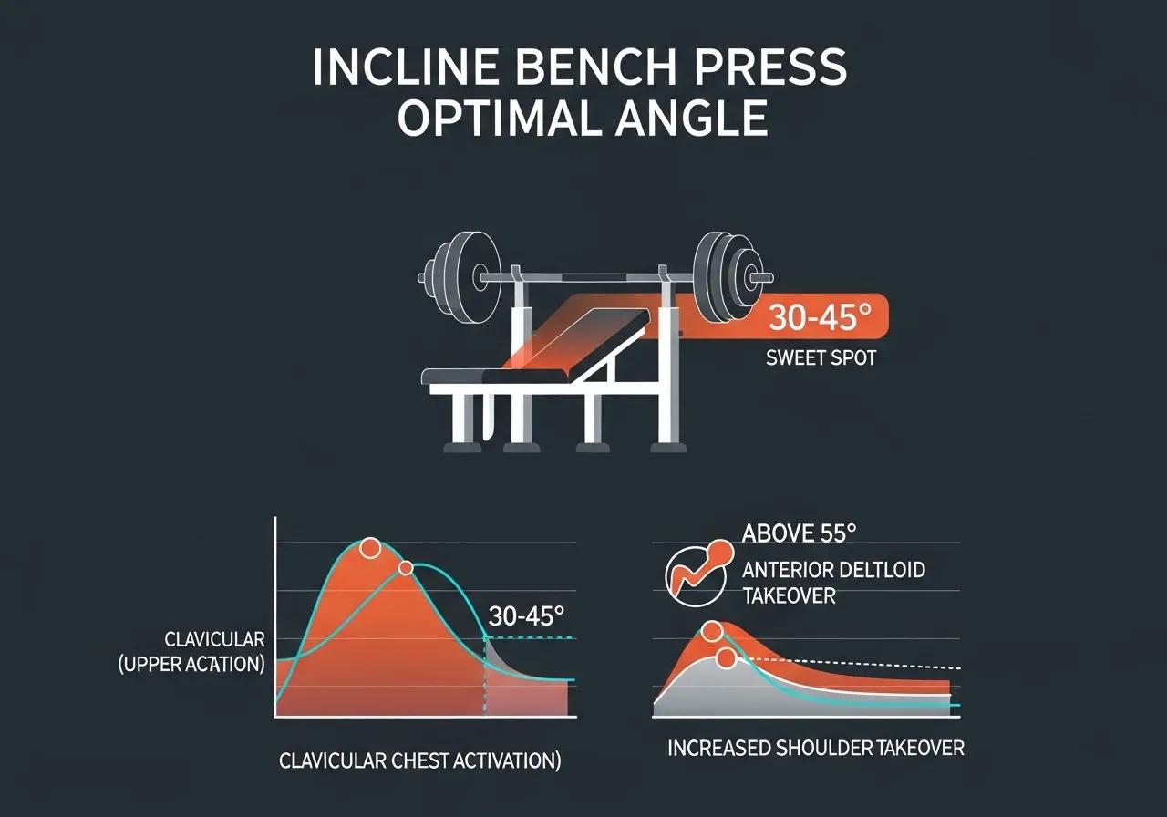 incline press angle guide showing 30 35 40 45 degrees effects clavicular activation anterior deltoid shift 60 degree shoulder press problem