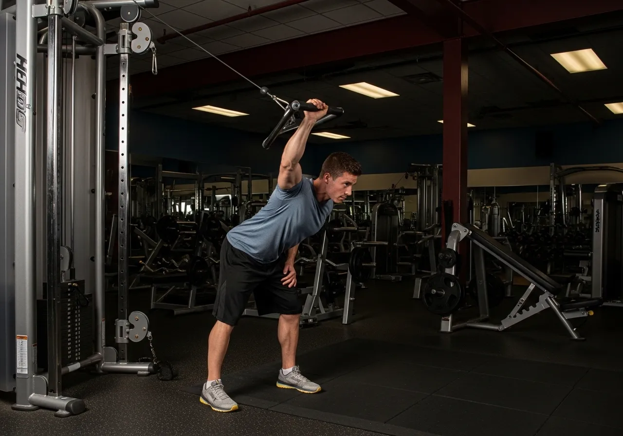 intermediate overhead tricep extension cable single arm skull crusher EZ bar constant tension programming