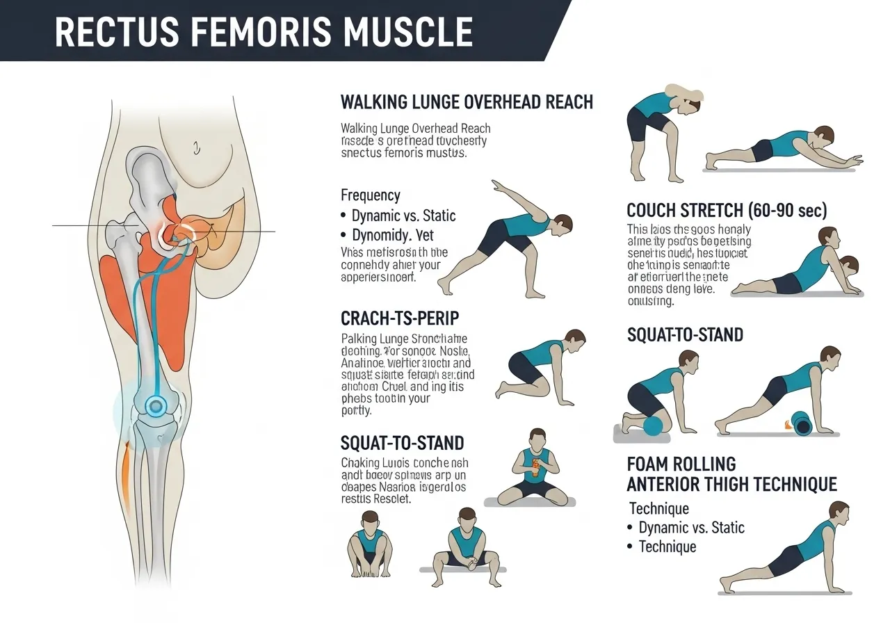 intermediate rectus femoris walking lunge overhead couch stretch squat-to-stand foam rolling combination acute range improvement