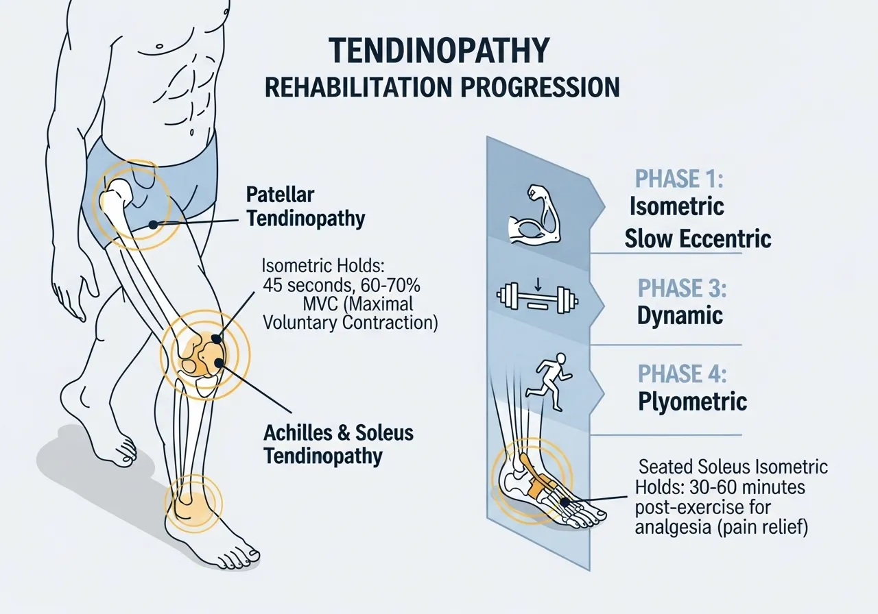 isometric tendinopathy rehabilitation patellar Achilles analgesia effect progression dynamic loading stages