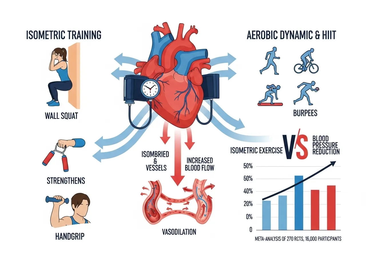 isometric training blood pressure superiority 2023 meta-analysis aerobic HIIT mechanism acute chronic adaptation evidence clinical