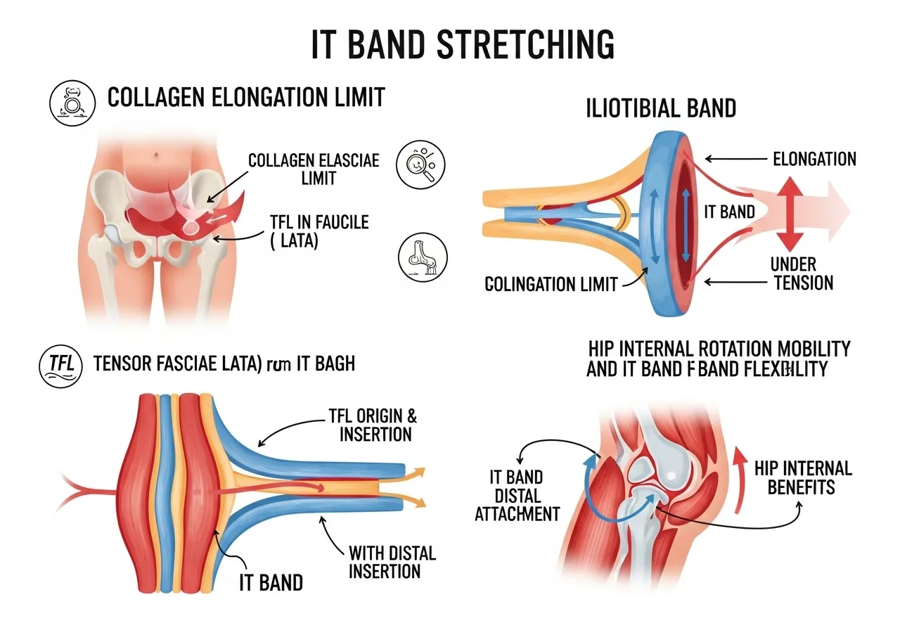 IT band stretching directly possible collagen structure TFL distinction hip internal rotation connection