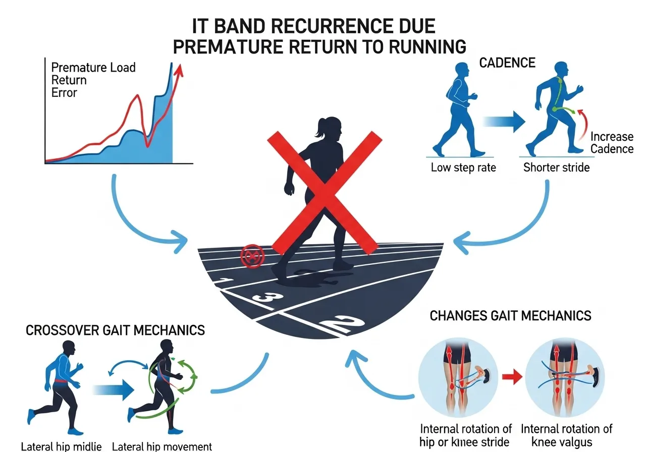 IT band syndrome recurrence why it keeps coming back return to running protocol biomechanics changes cadence crossover