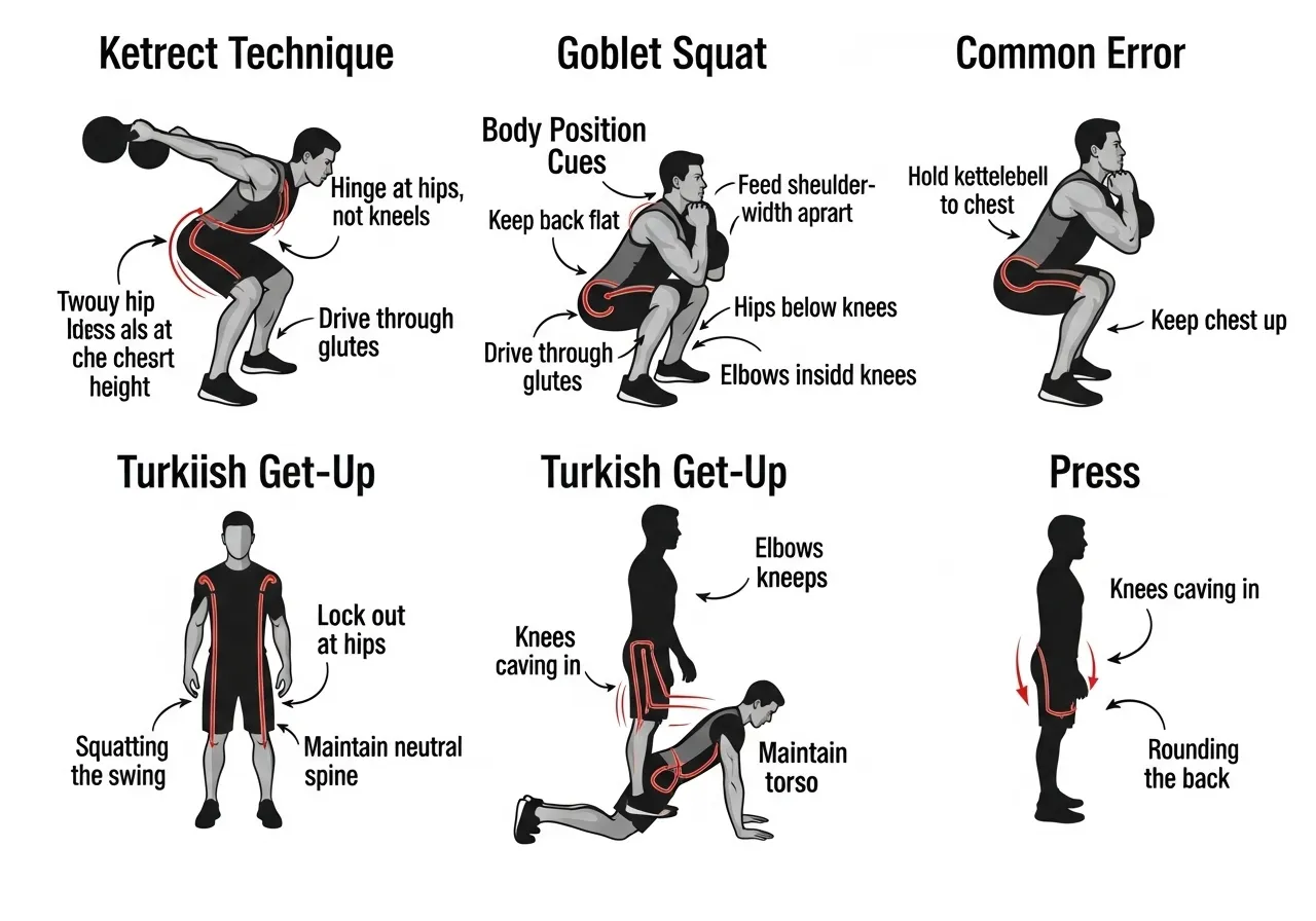 kettlebell five foundational movements swing goblet squat Turkish get-up clean press