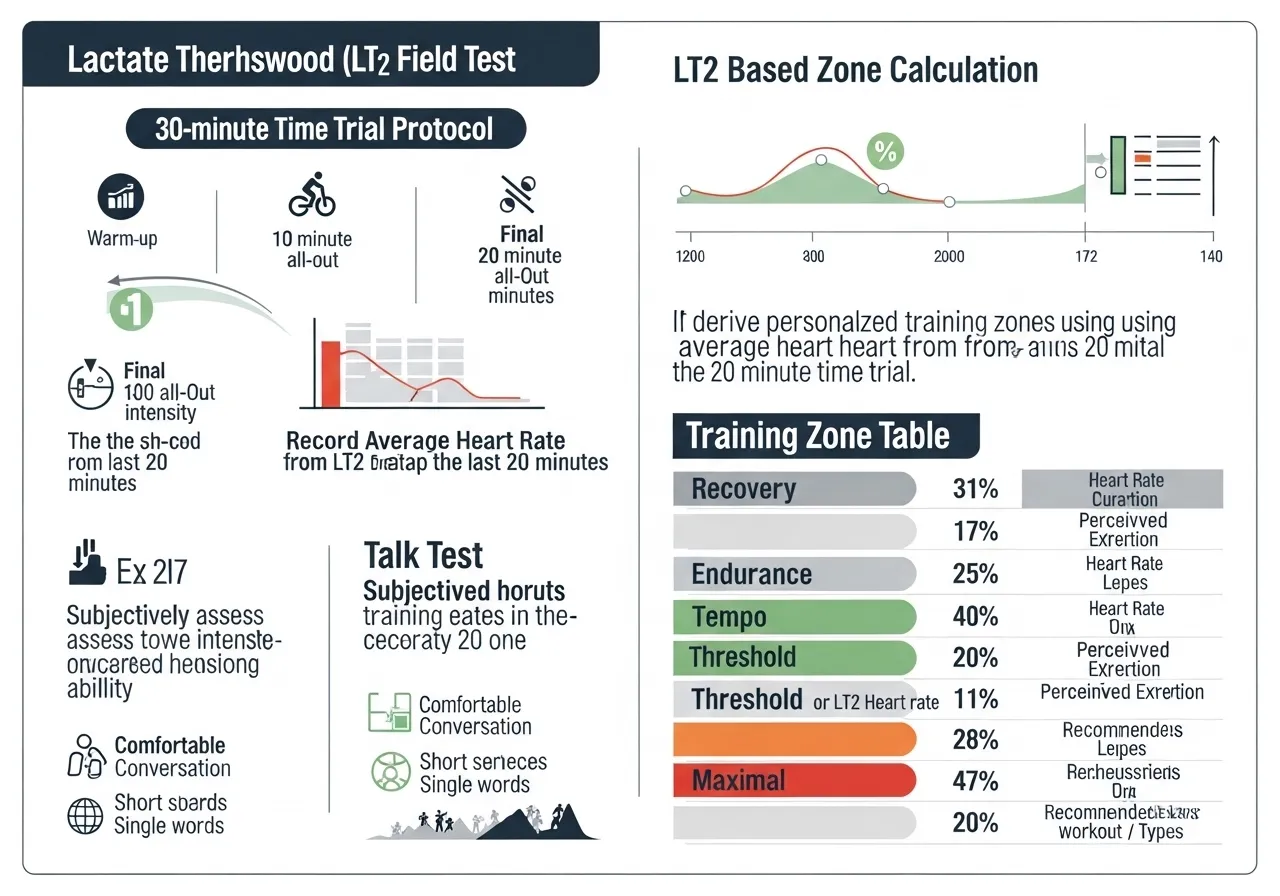 lactate threshold field test 30 minute time trial talk test heart rate zones LT2 training zones table