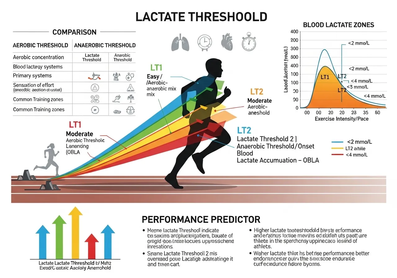 lactate threshold physiology LT1 LT2 blood lactate zones comparison table aerobic ceiling performance predictor