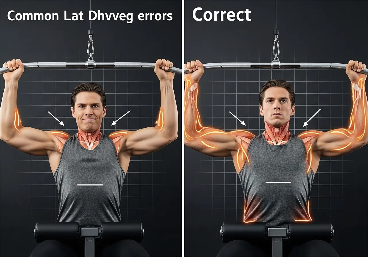 lat pulldown mistakes arm dominant poor range elbow position errors