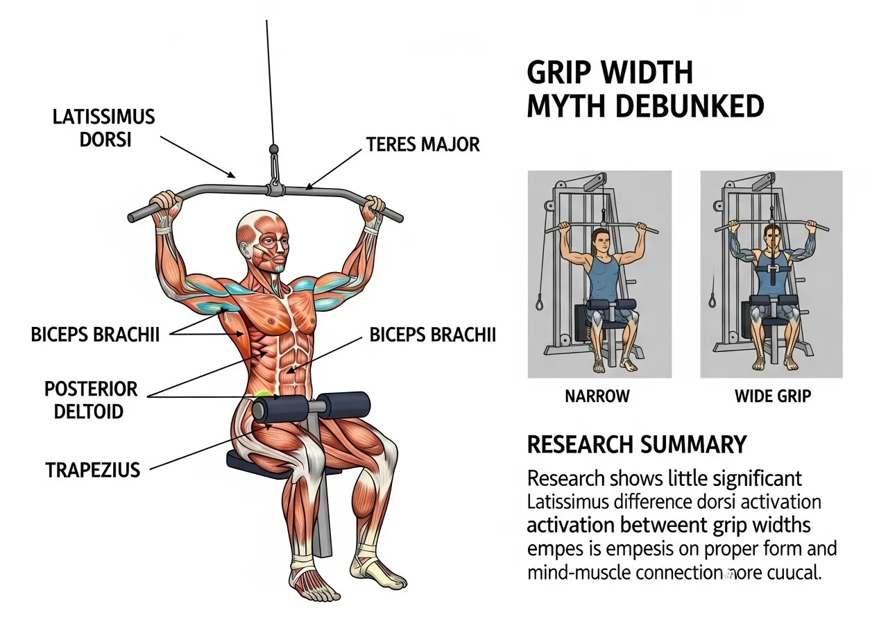 lat pulldown muscles latissimus dorsi anatomy grip width myth research