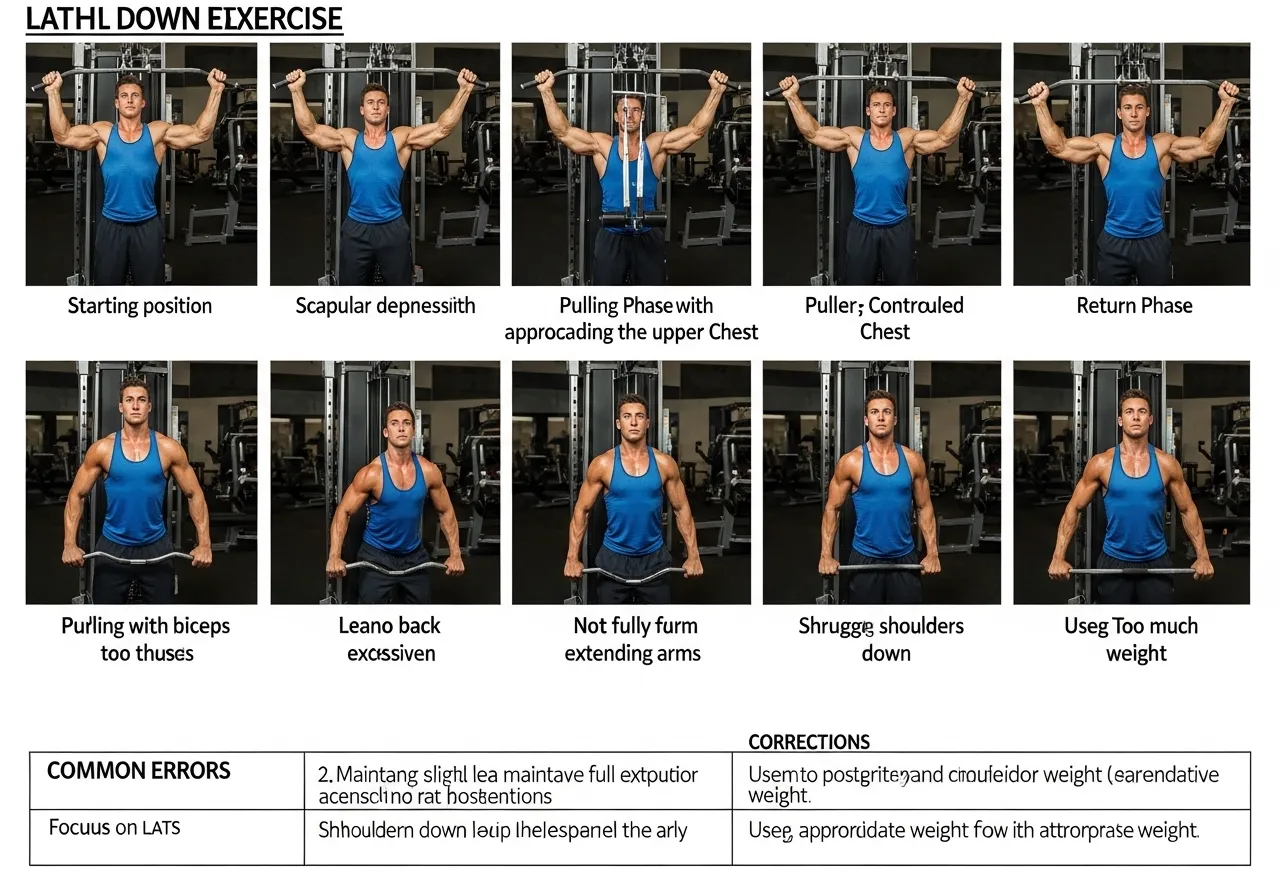 lat pulldown technique steps scapular depression elbows back common errors