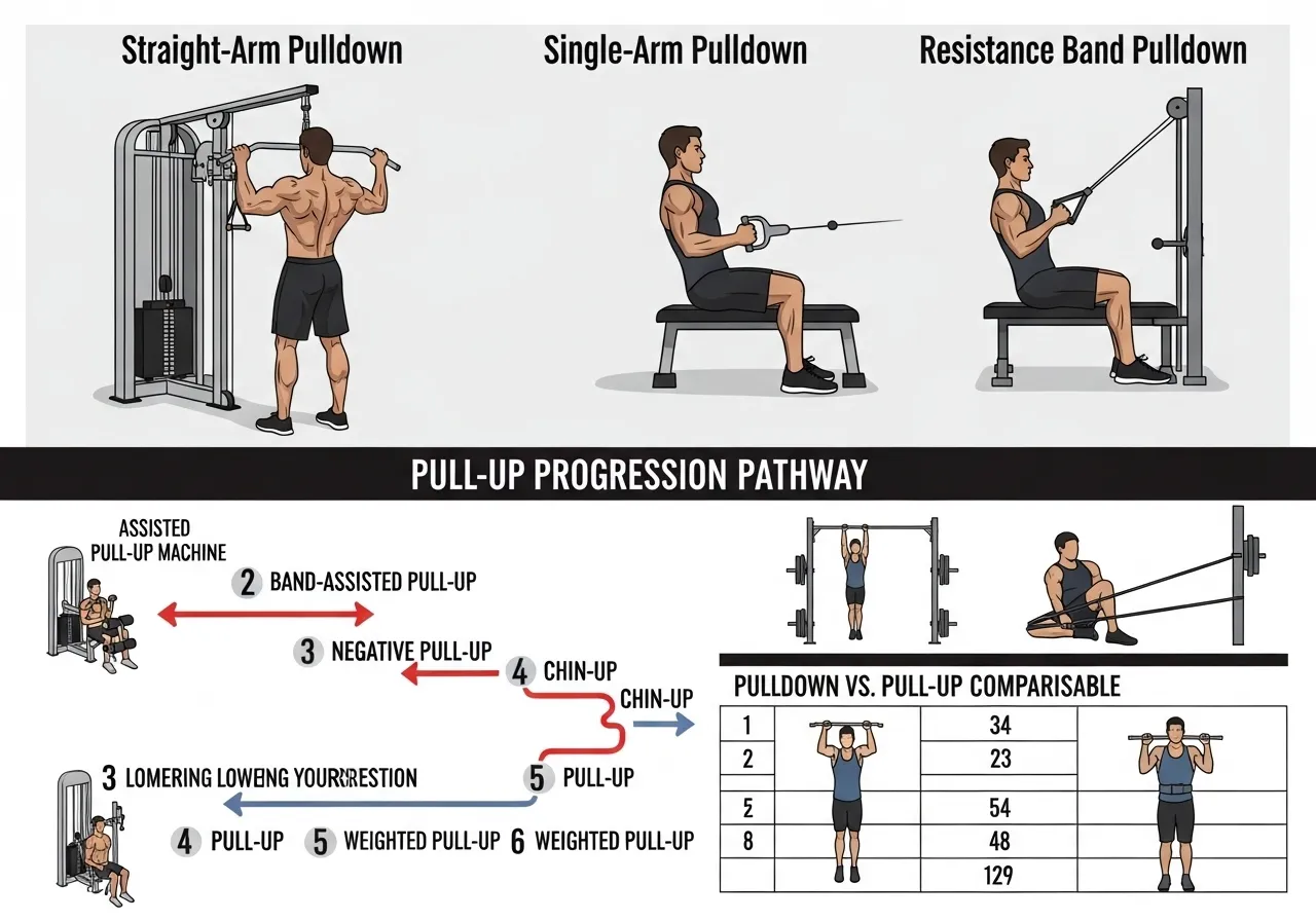lat pulldown variations straight arm single arm band progression pull up pathway