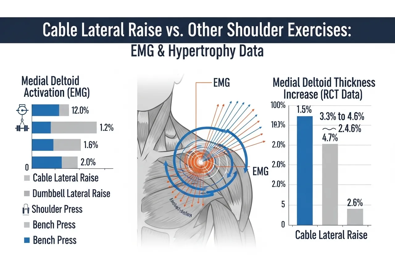 lateral raise vs shoulder press EMG medial deltoid activation comparison cable dumbbell hypertrophy RCT research