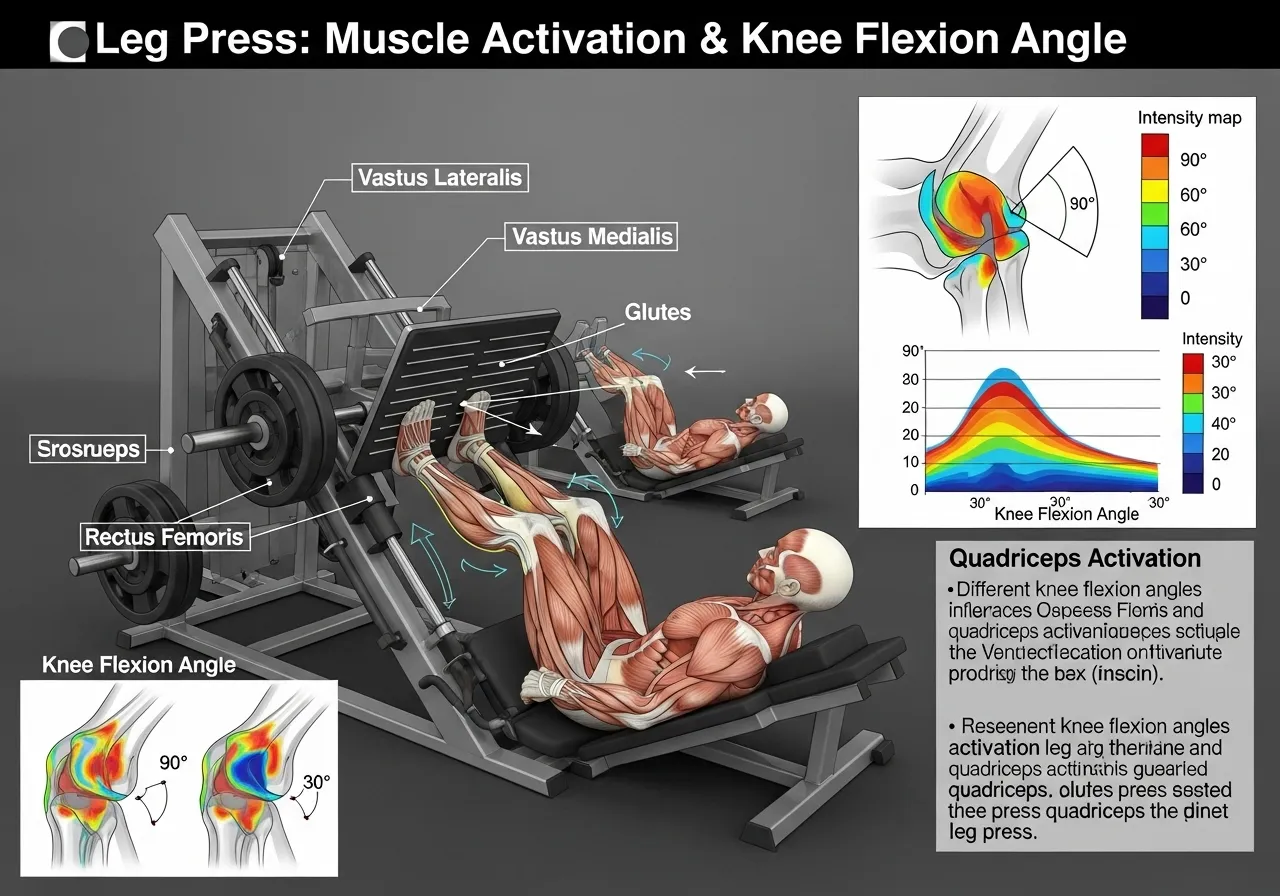 leg press muscles quadriceps anatomy knee flexion angle activation research