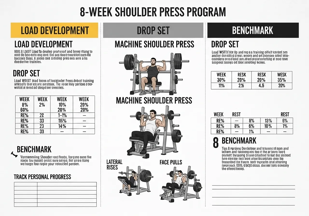 machine shoulder press programming primary secondary 8 week three phases load development drop set benchmark