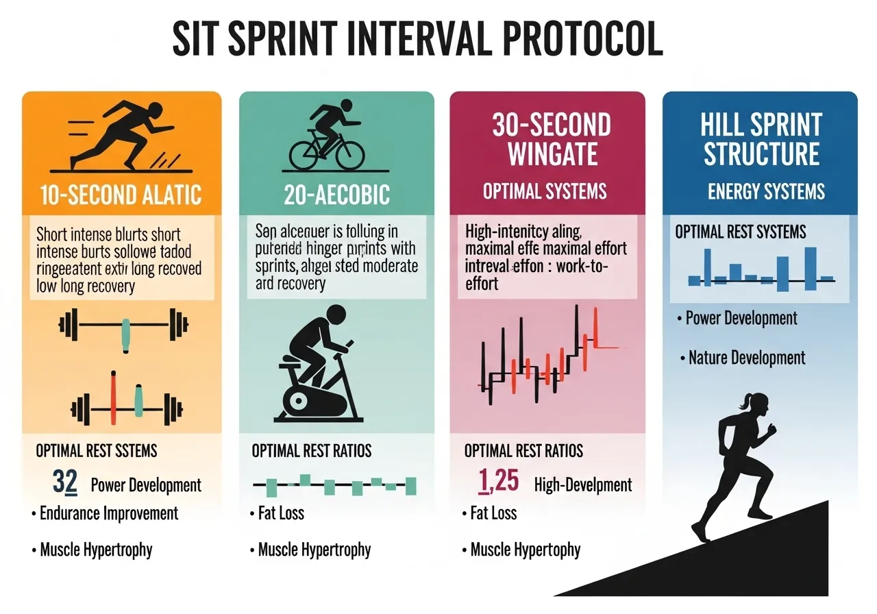 optimal SIT protocol 10 second 20 second 30 second Wingate hill sprint structure work rest research evidence
