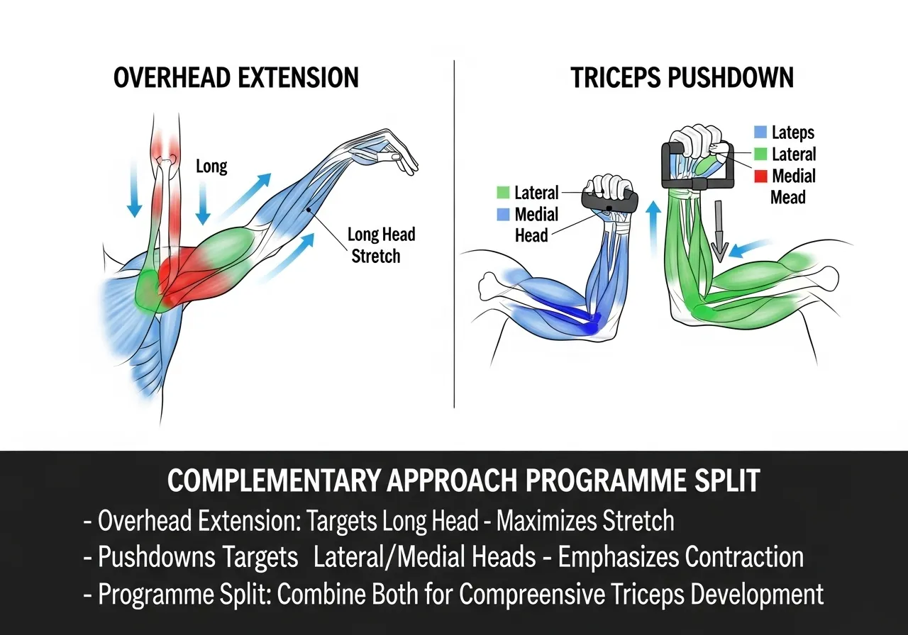 overhead extension vs pushdowns long head lateral medial tricep complementary approach programme split