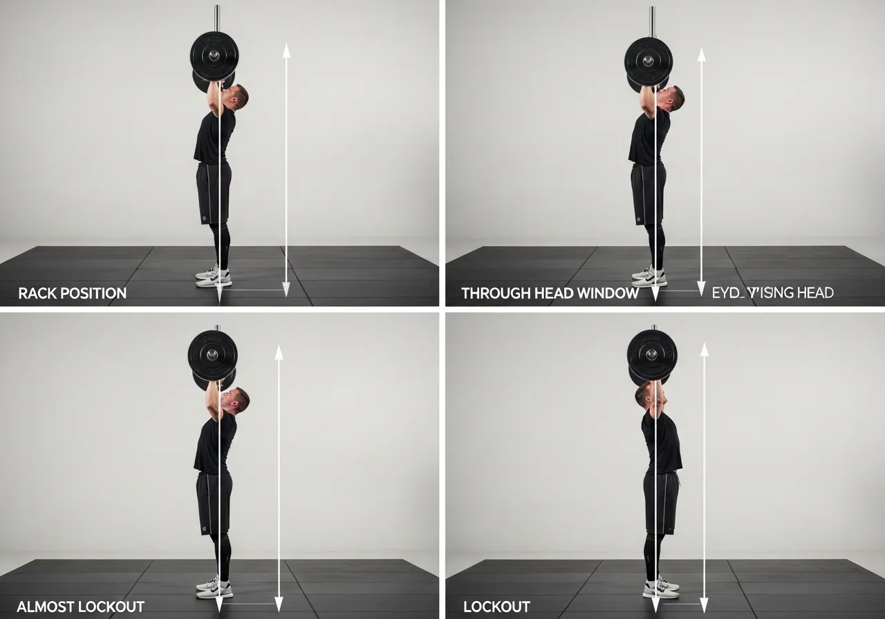overhead press technique bar path head position wrist grip