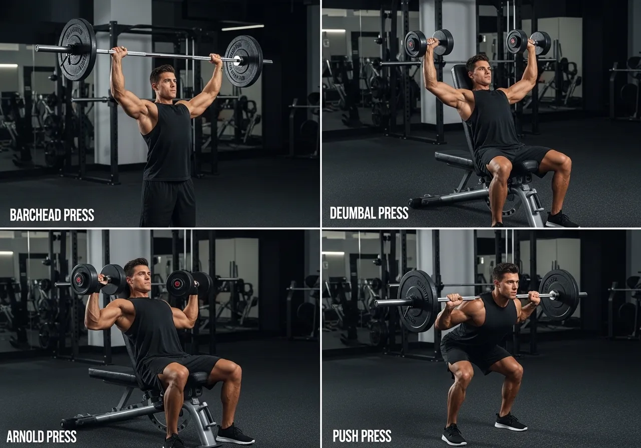 overhead press variations dumbbell Arnold press push press landmine