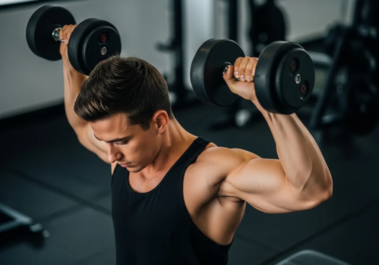 overhead tricep extension technique upper arm vertical elbows ceiling range motion full extension bottom stretch