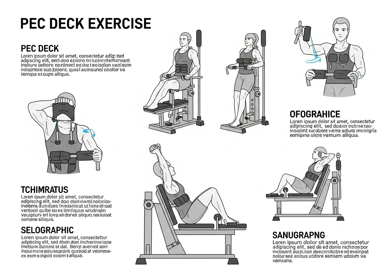 pec deck technique guide showing seat height upper lower standard arms parallel forearms pads rear stop squeeze eccentric control