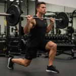 Barbell Lunge: The Mechanics Behind the Most Functional Leg Exercise and How to Programme It for Maximum Development person performing barbell walking lunge deep step front knee tracking gym lower body strength training
