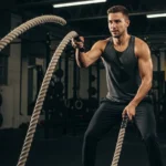Battle Ropes: The High-Intensity Cardio and Upper Body Training Tool That Research Shows Rivals Traditional HIIT person performing battle rope alternating waves high intensity interval training upper body cardiovascular