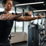 person performing cable lateral raise correct form elbow-led movement shoulder height stop medial deltoid gym