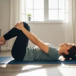 person performing lower back pain relief stretches on yoga mat