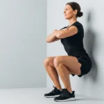 person performing wall squat isometric training blood pressure management static hold quad glute