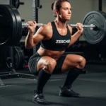 person performing Zercher squat barbell in elbow crease upright torso core tension strength training