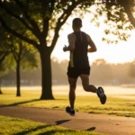 Running Guide: Cardiovascular Science, Training Zones, Technique Breakdown, and Structured Plan person running outdoors park correct running posture forward lean arm swing heel to toe gait cardiovascular training photography