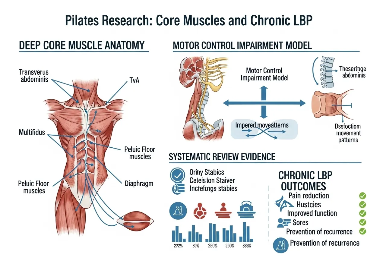 Pilates EMG research TvA multifidus deep core activation motor control LBP RCT