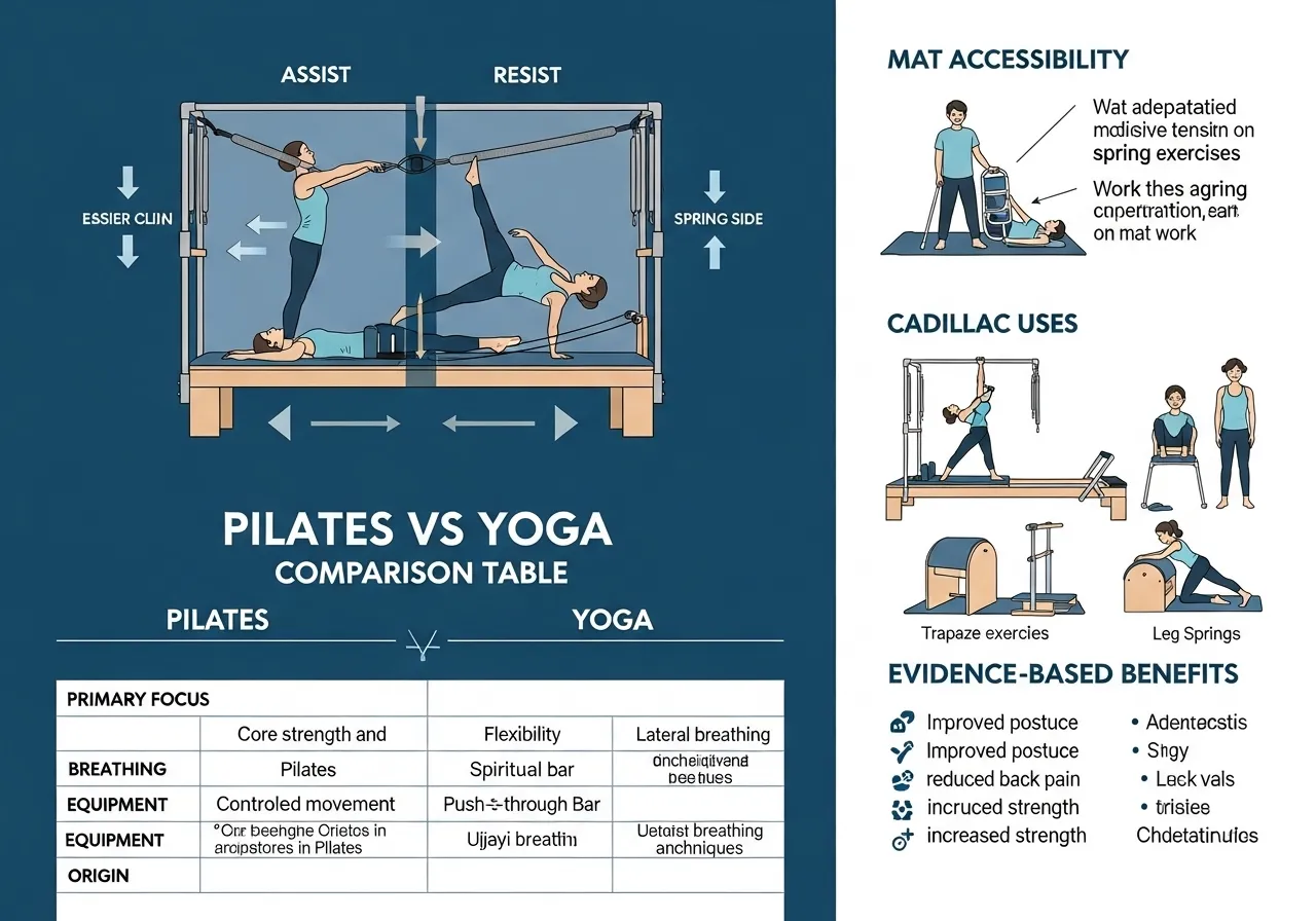 Pilates equipment reformer cadillac spring resistance mat comparison yoga differences table