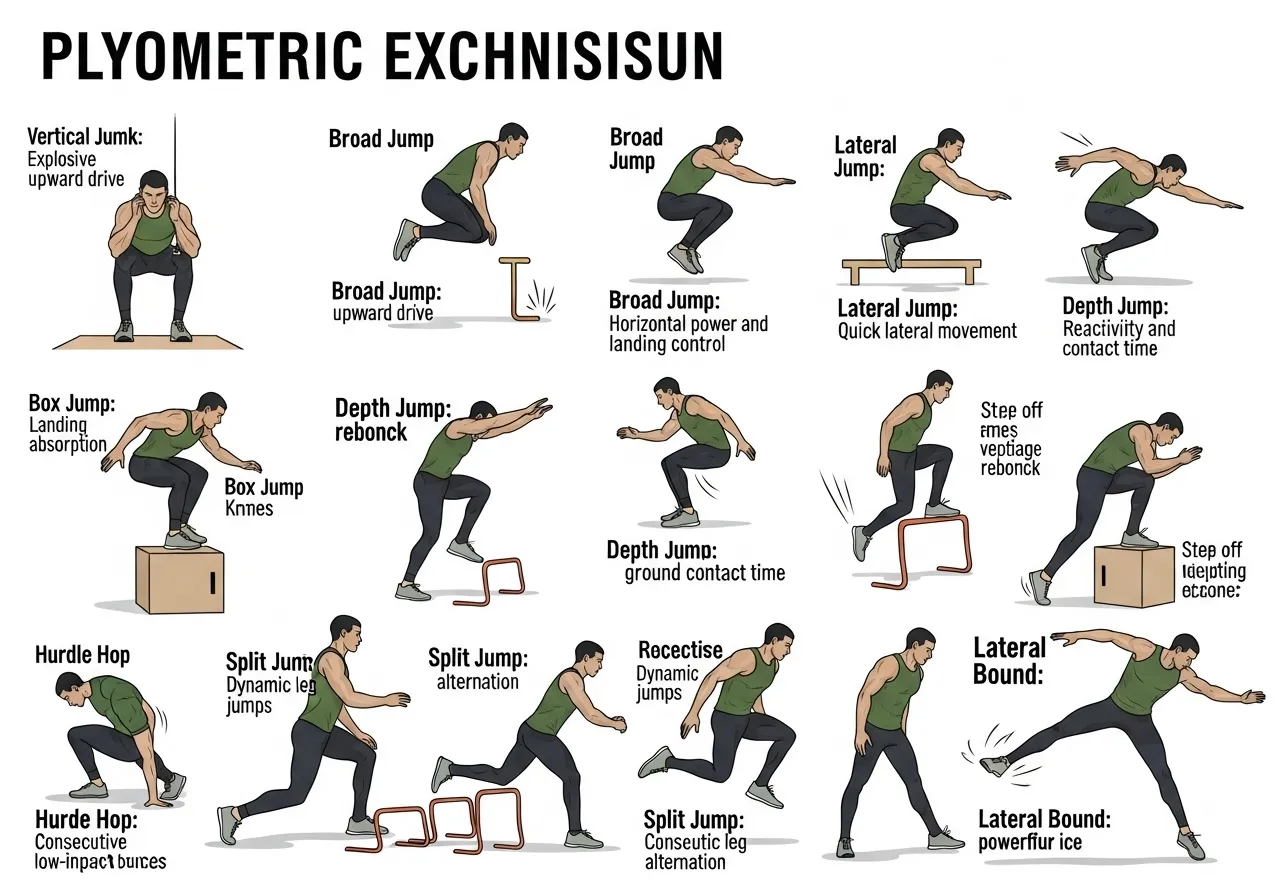 plyometric exercises beginner intermediate advanced box jump depth jump broad jump bound