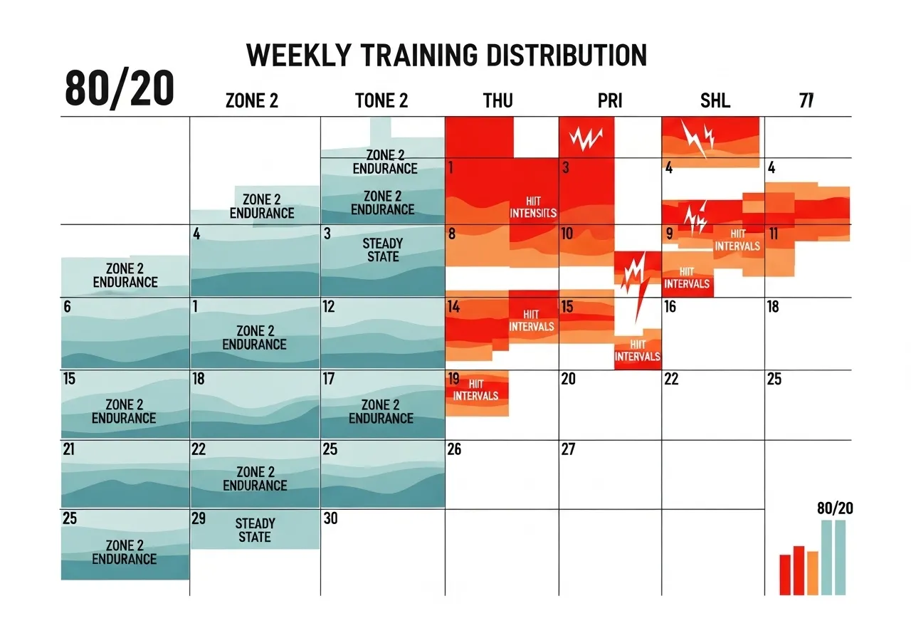 polarized training 80 20 distribution Zone 2 HIIT weekly structure
