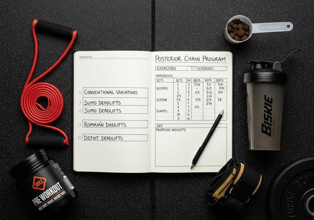 posterior chain training program deadlift schedule notebook