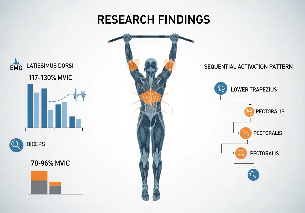 pull-up EMG muscle activation latissimus dorsi biceps trapezius MVIC research sequential