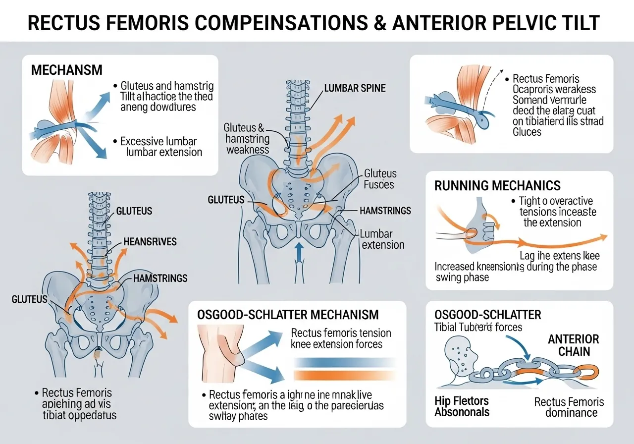 rectus femoris compensation patterns anterior pelvic tilt lumbar running Osgood-Schlatter knee extension lag anterior chain fascia