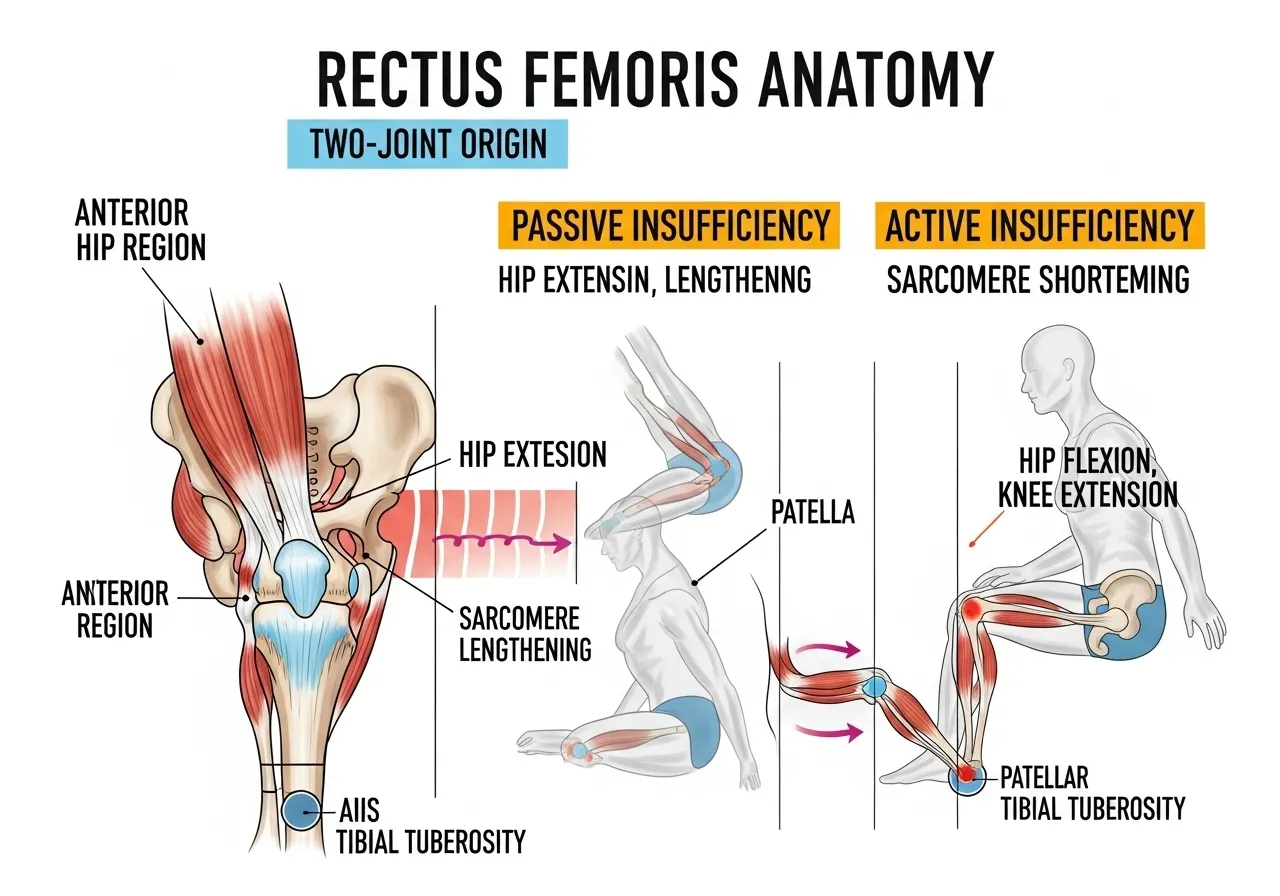 rectus femoris two-joint anatomy hip knee passive active insufficiency sitting tightening mechanism anterior hip pain running economy