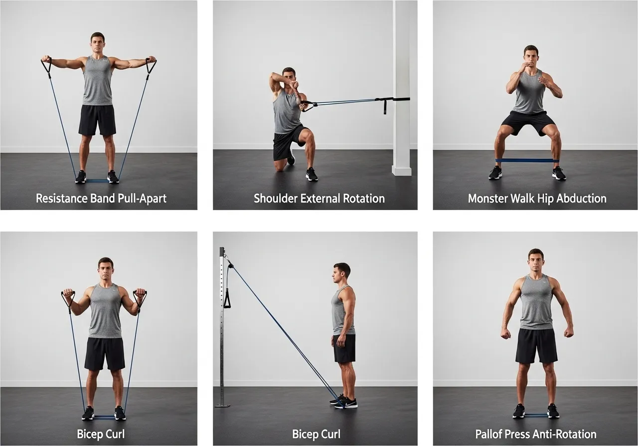 resistance band exercises muscle groups pull apart external rotation monster walk Pallof press