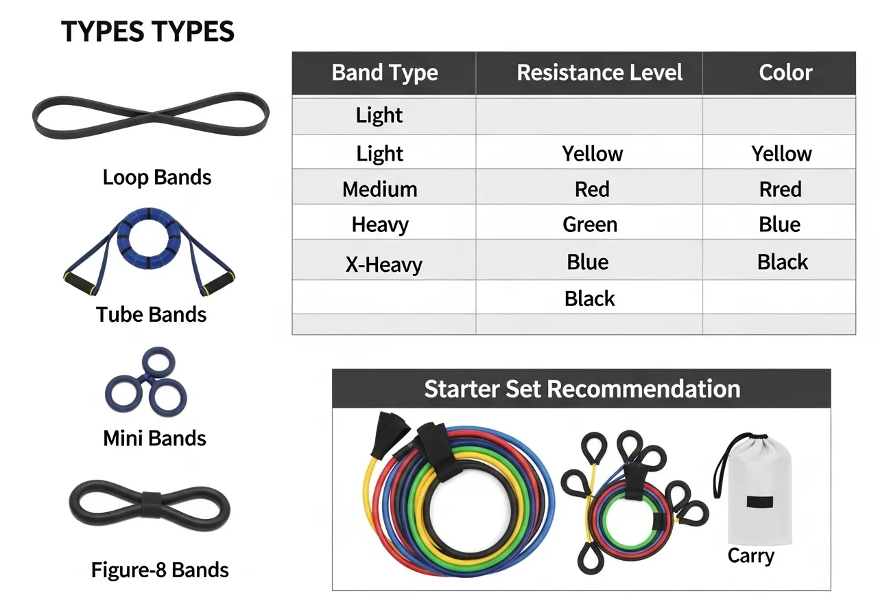 resistance band types loop tube figure-8 color resistance level guide selection