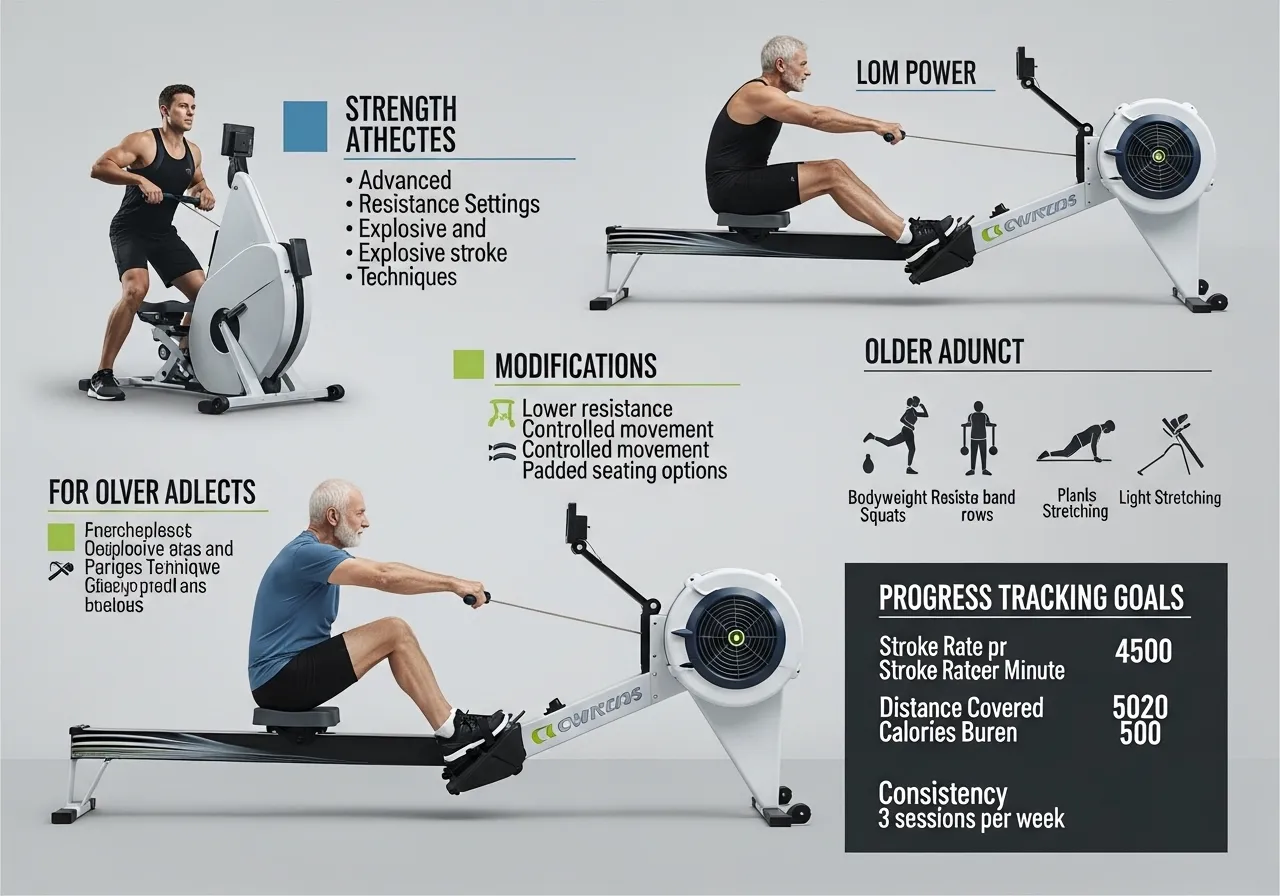 rowing health weight management strength athletes older adults supplementary exercises progress tracking