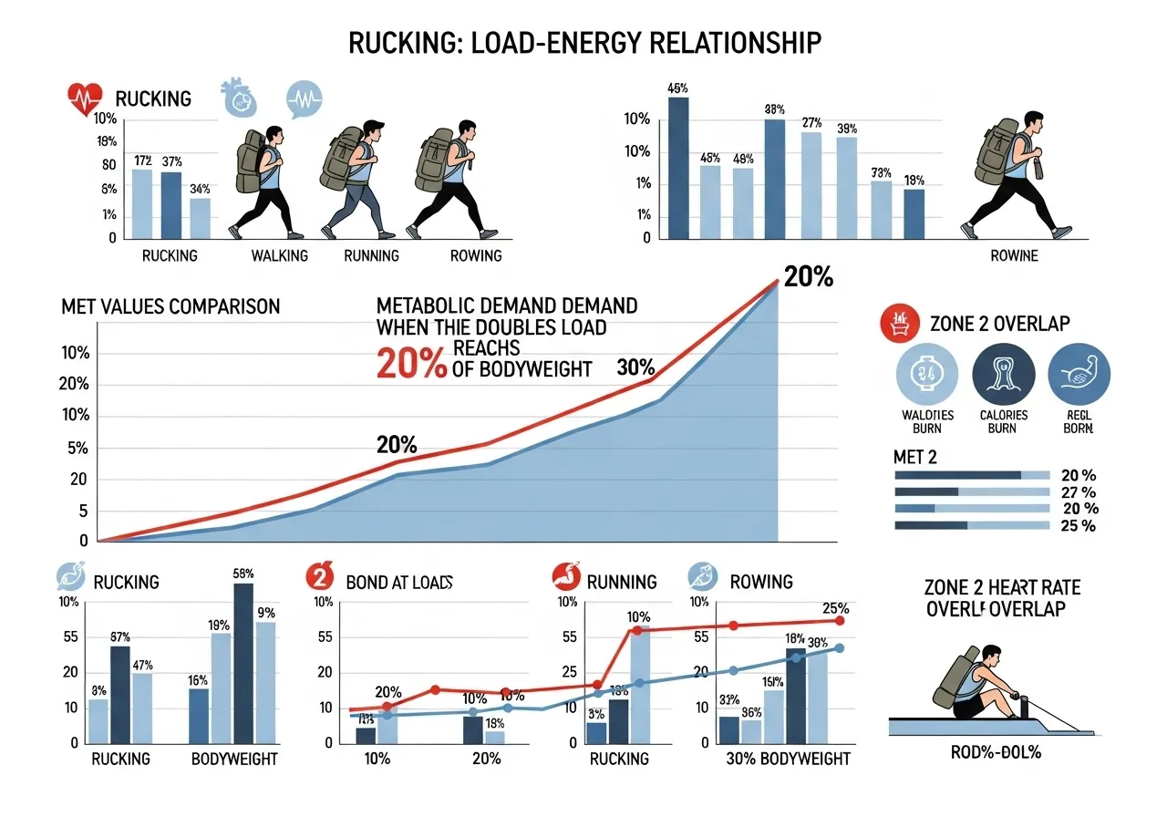 rucking metabolic science load energy relationship MET values zone 2 heart rate aerobic base research
