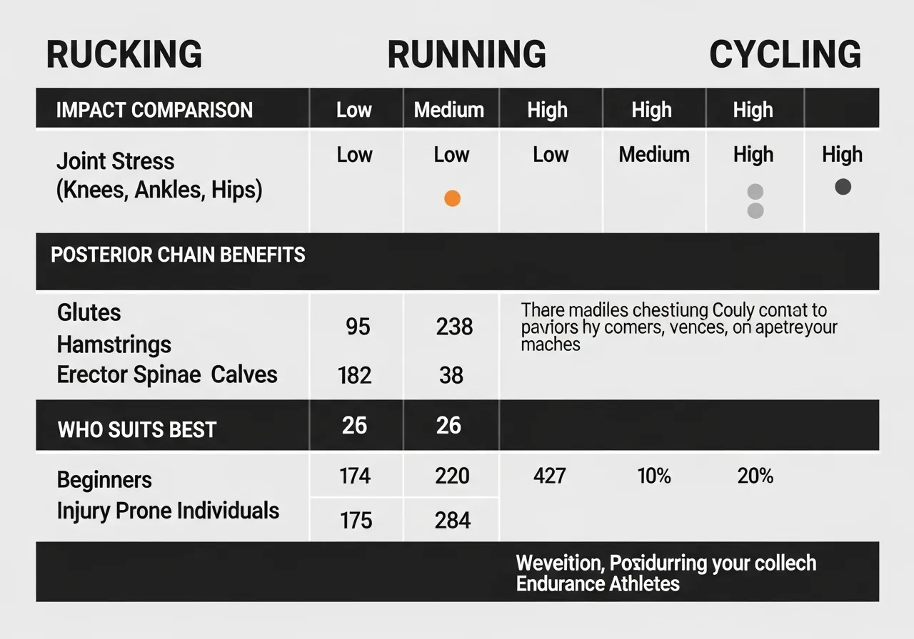 rucking vs running vs cycling case for loaded walking impact comparison posterior chain benefits who suits best table