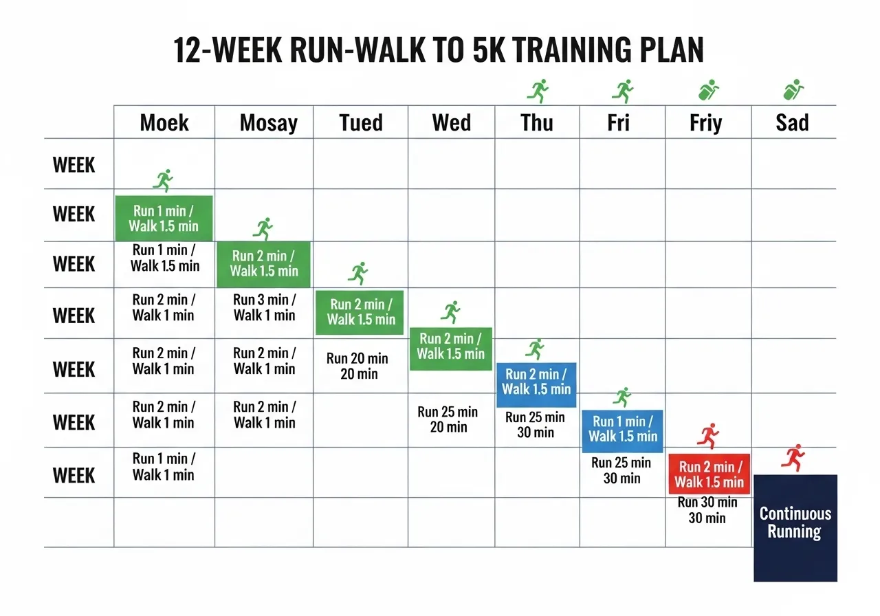 run walk program 12 weeks beginner 5K intervals progression