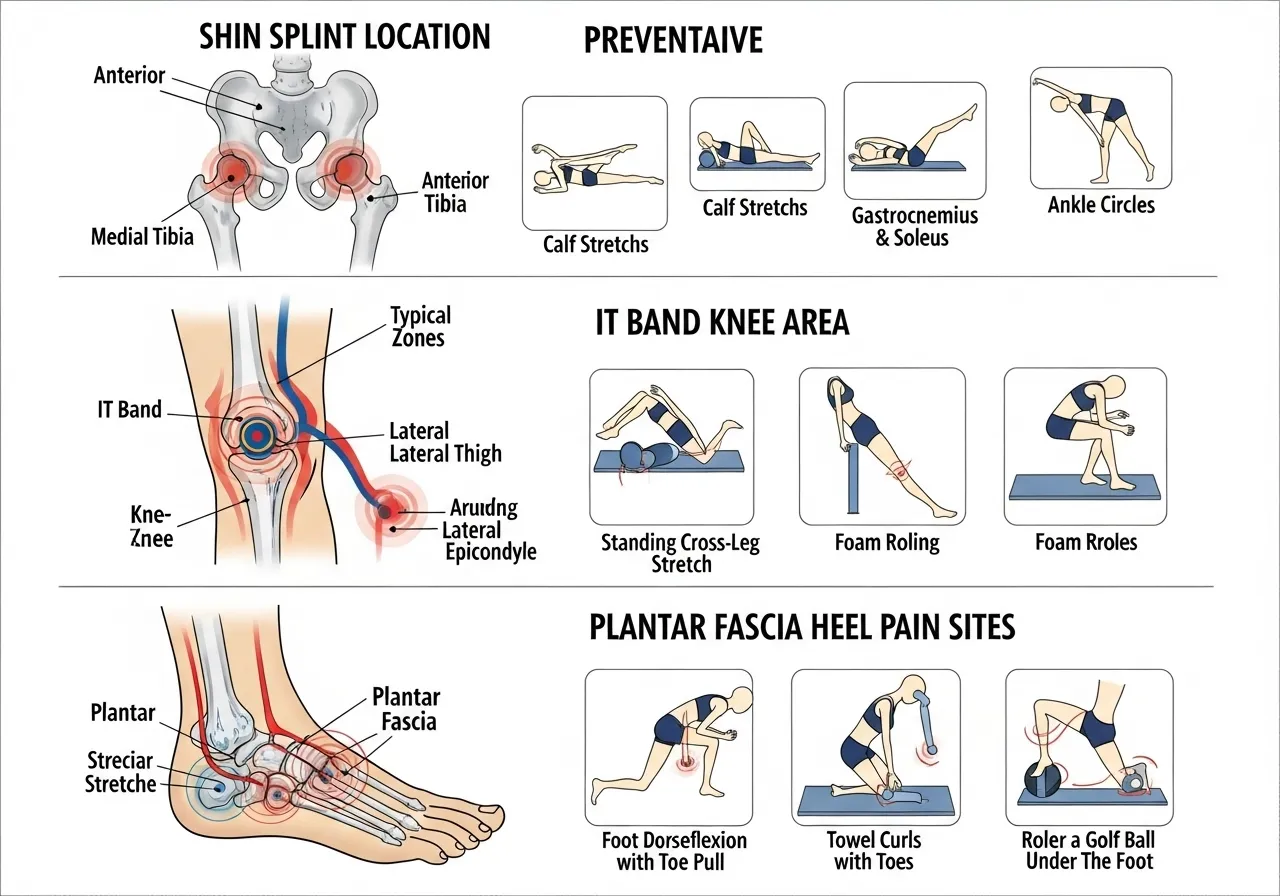 running injury prevention shin splints IT band plantar fasciitis